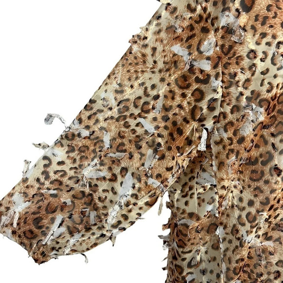 Feratelli Vintage Textured Frayed Leopard Cheetah Blouse Medium Sheer 3/4 Sleeve - Picture 6 of 10